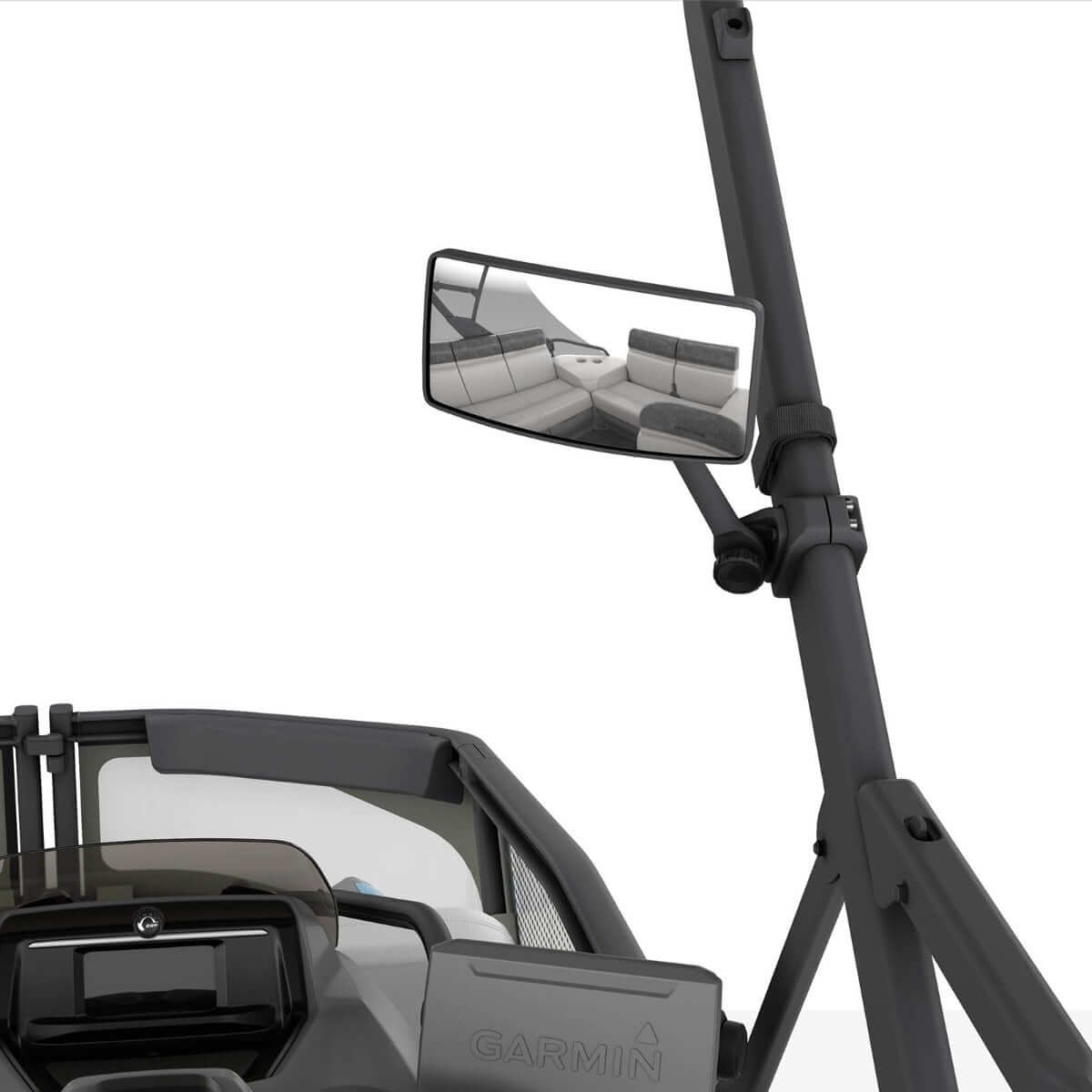 Sea-Doo Rearview Mirror mounted on Switch pontoon roll bar showing rear seating reflection