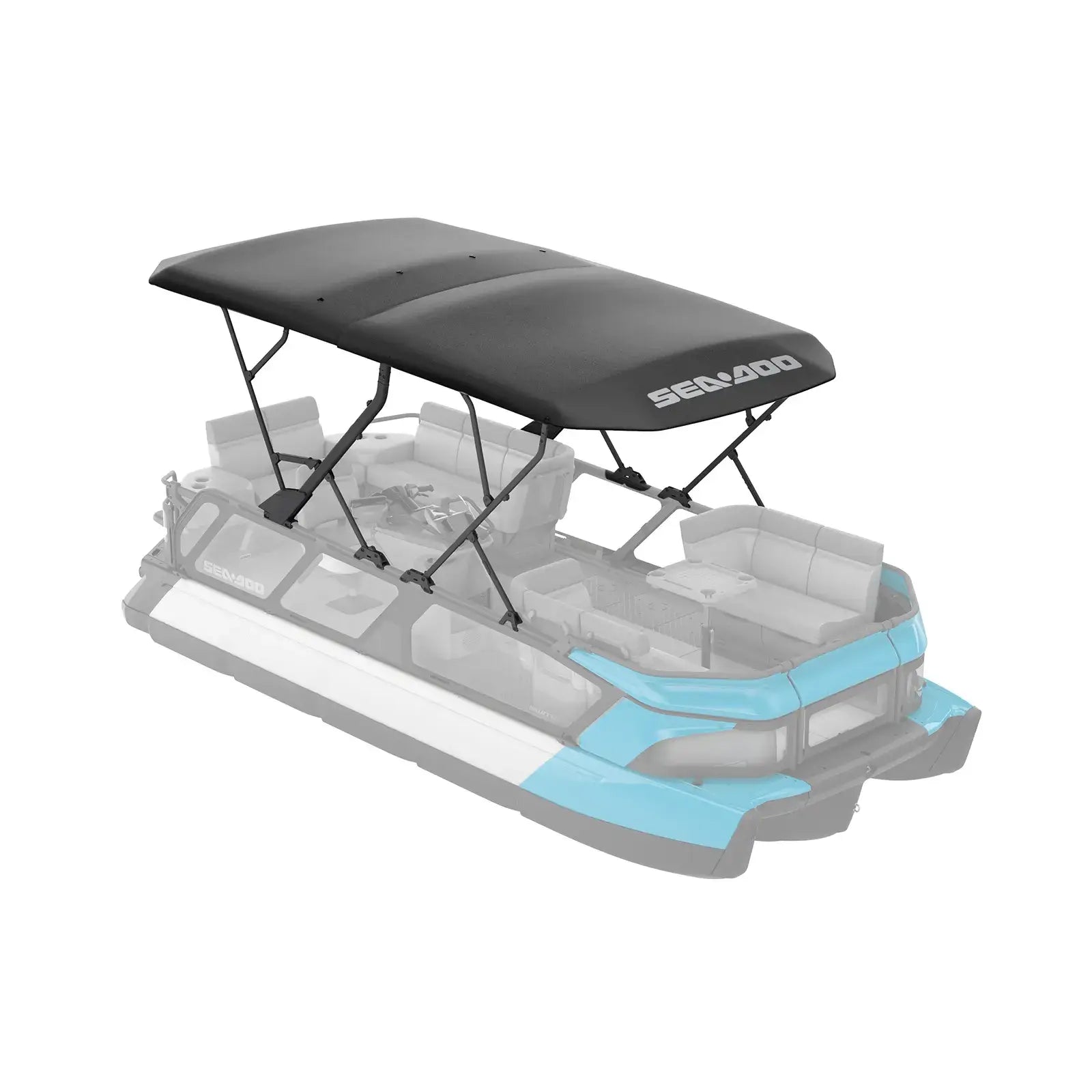 Double Bimini Top for Sea-Doo Switch Pontoon, providing sun and weather protection with durable canvas.