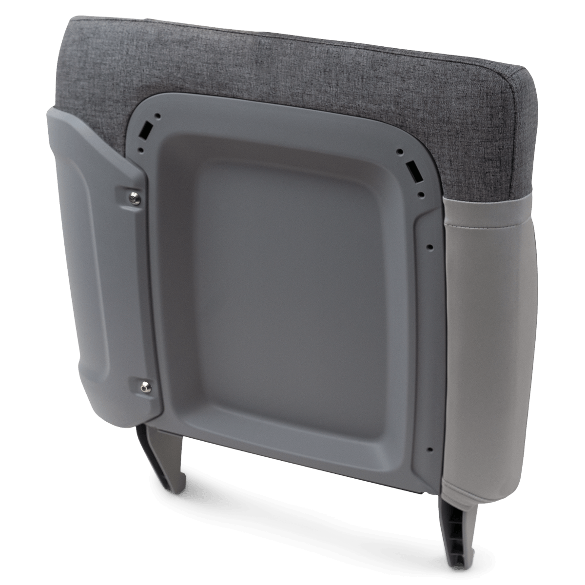 Sea-Doo Switch pontoon right-hand seat corner backrest support, gray plastic frame with charcoal cushion, 295100970