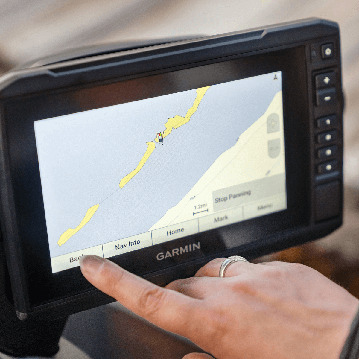 Garmin fish finder and GPS system being used for navigation
