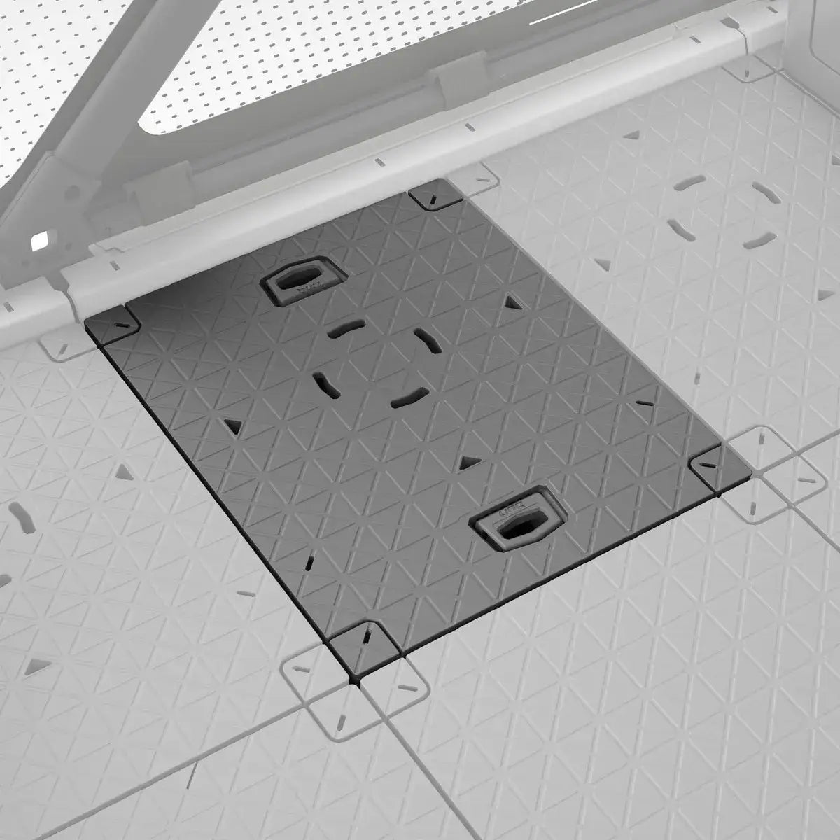 Sea-Doo LinQ cargo tile with handles installed on Switch pontoon deck flooring