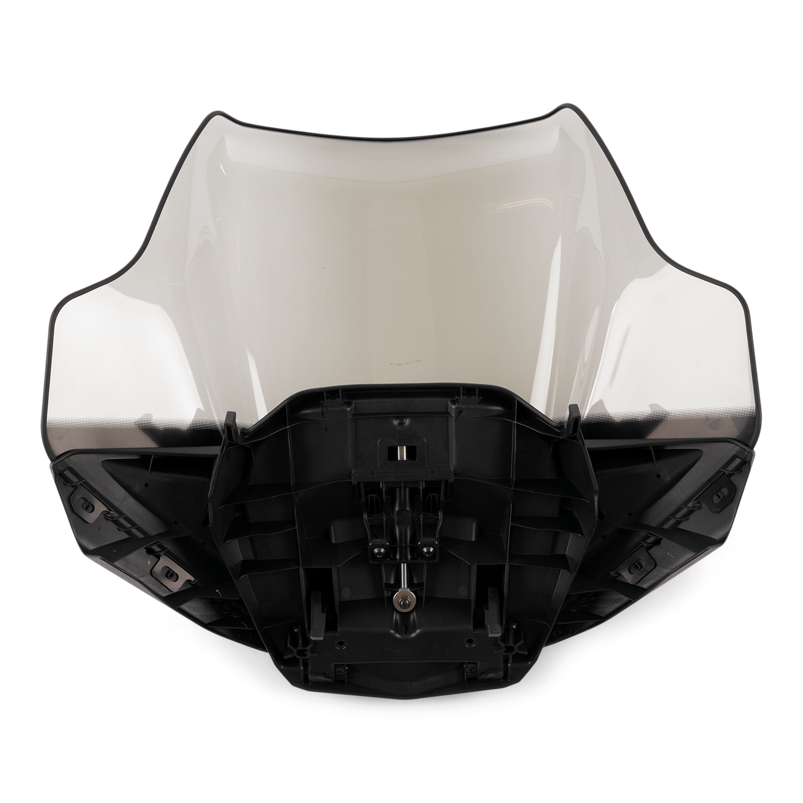 Sea-Doo touring windshield with smoke-tinted shield and black mounting bracket, rear view