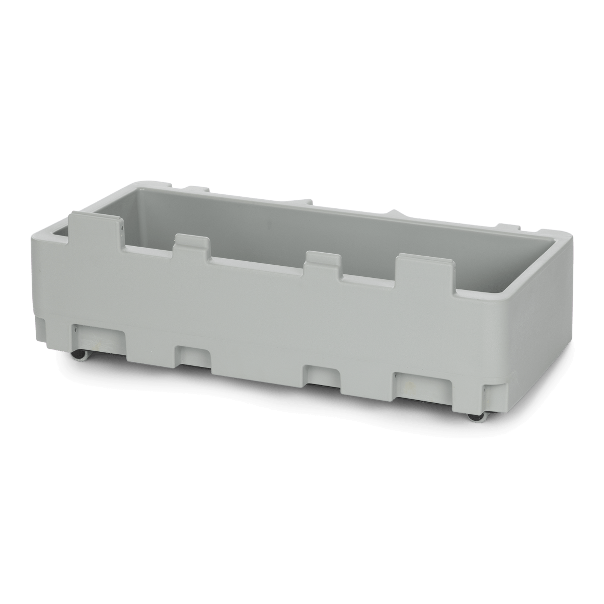 A white plastic container on a black background
