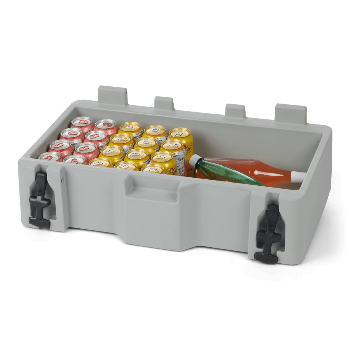 A cooler filled with cans of beverages