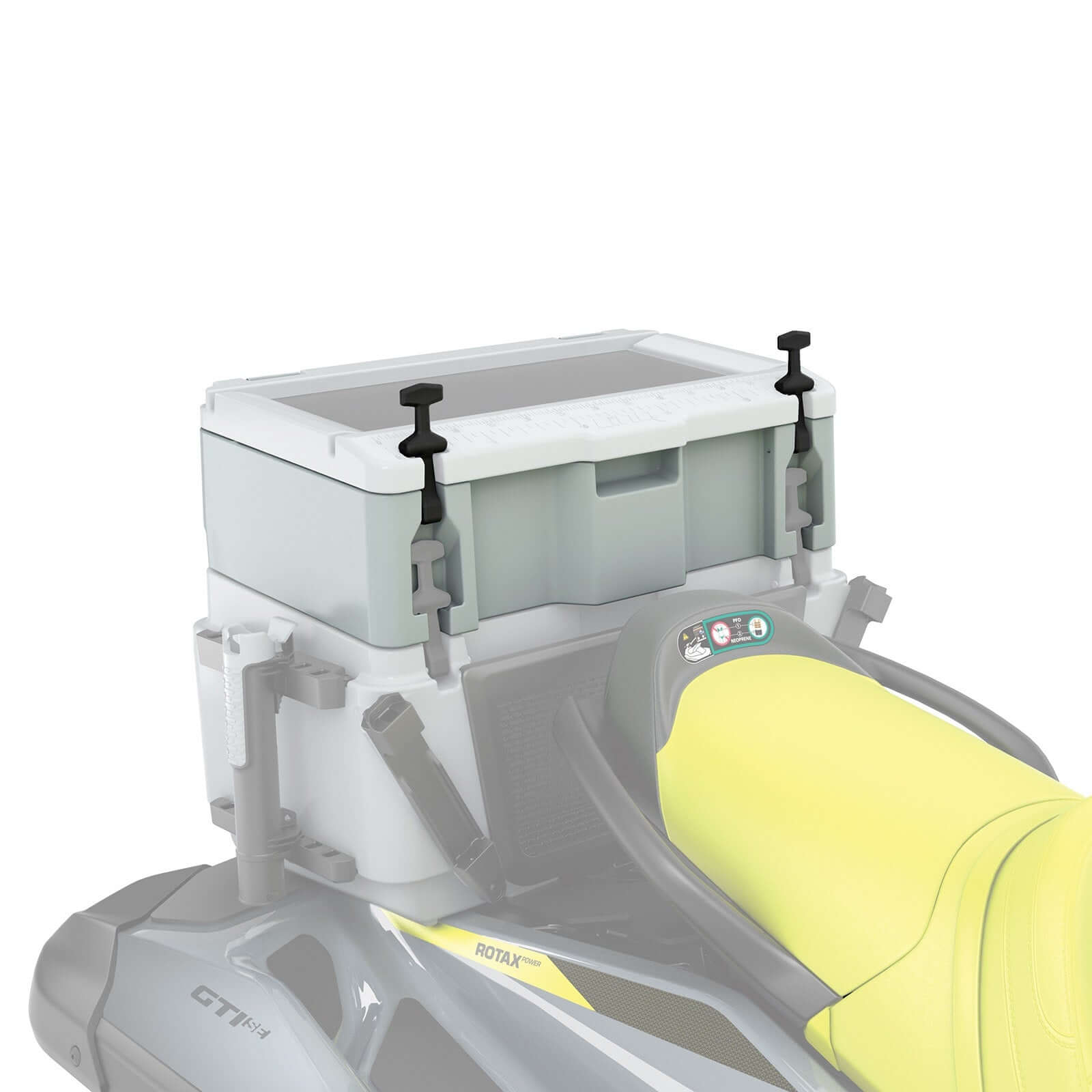 A cooler sitting on top of a jet ski