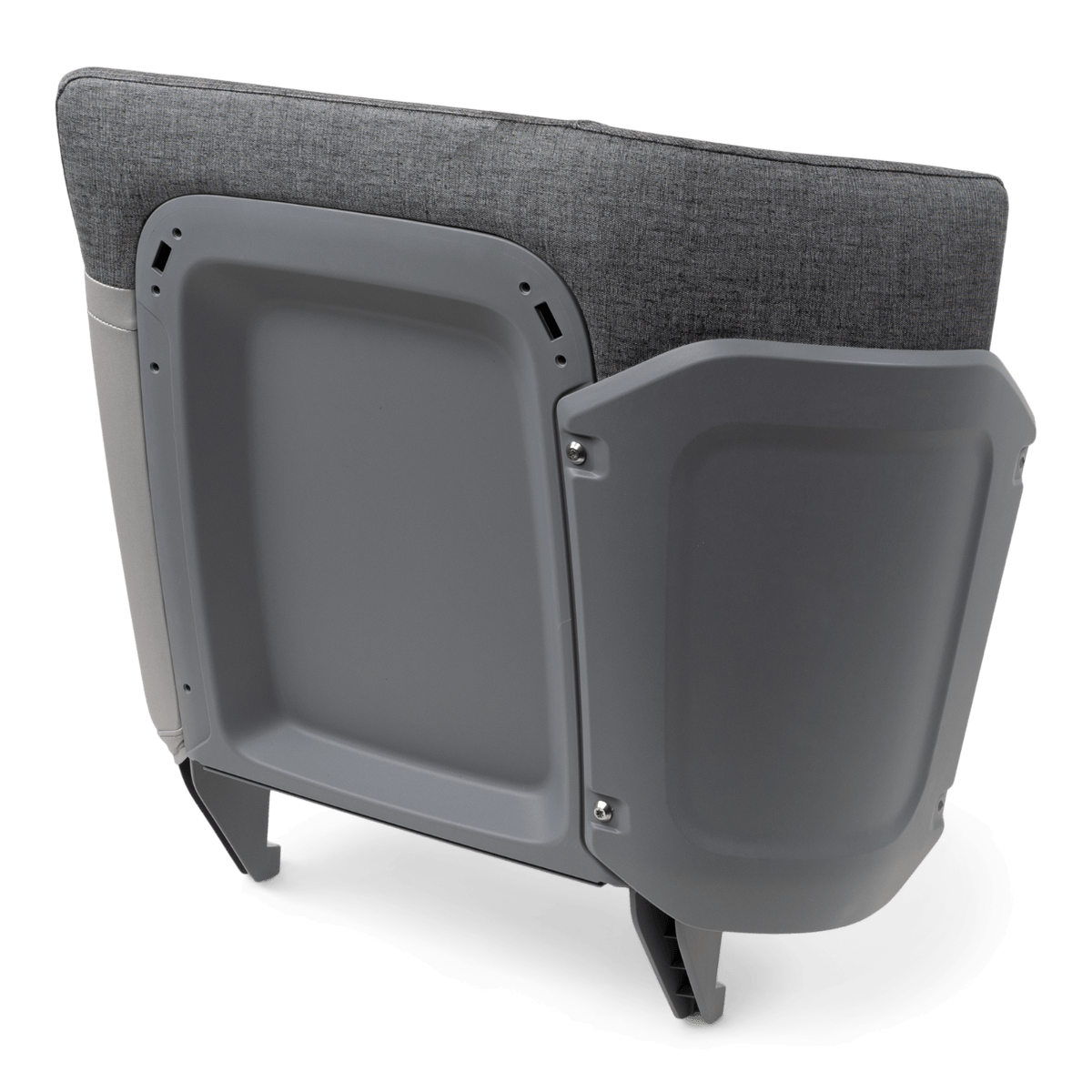 Sea-Doo Switch Pontoon left hand seat backrest support with gray plastic frame and cushion