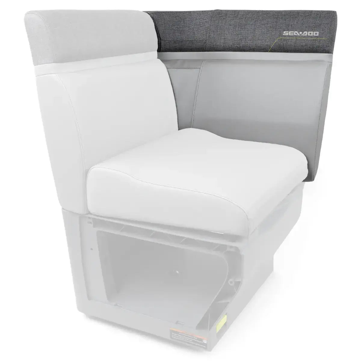 Sea-Doo Switch pontoon left hand corner backrest seat, gray and white cushion with logo