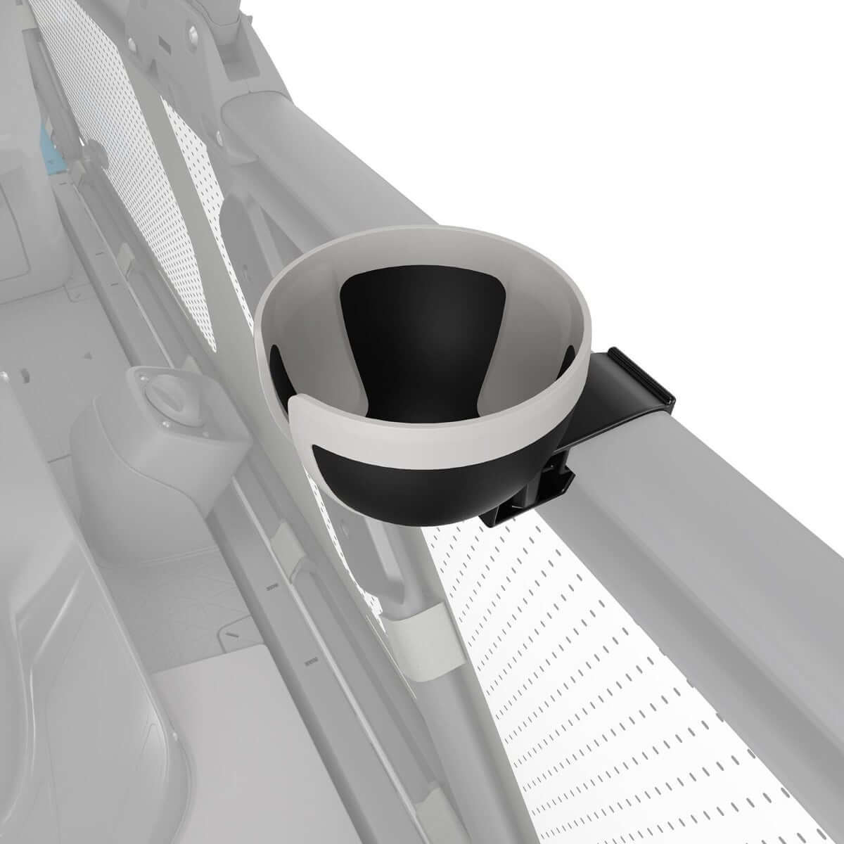 Sea-Doo LinQ Lite stemware holder mounted on Switch pontoon rail accessory