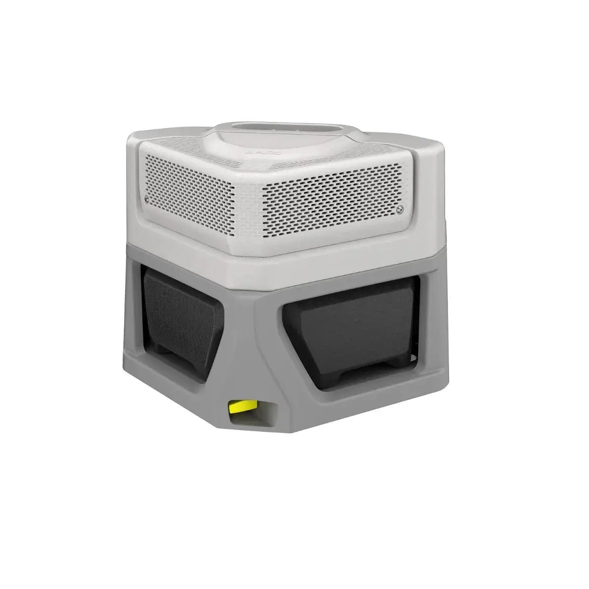 Compact and lightweight JL Audio system table for Switch pontoon, featuring a retractable paddle and docking hook.