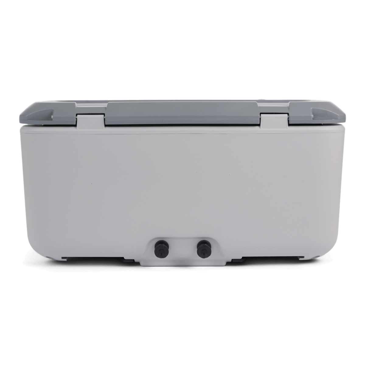 Sea-Doo Quick-Attach 18 US Gal cooler for Switch Pontoon front view with drain plugs, 295101304