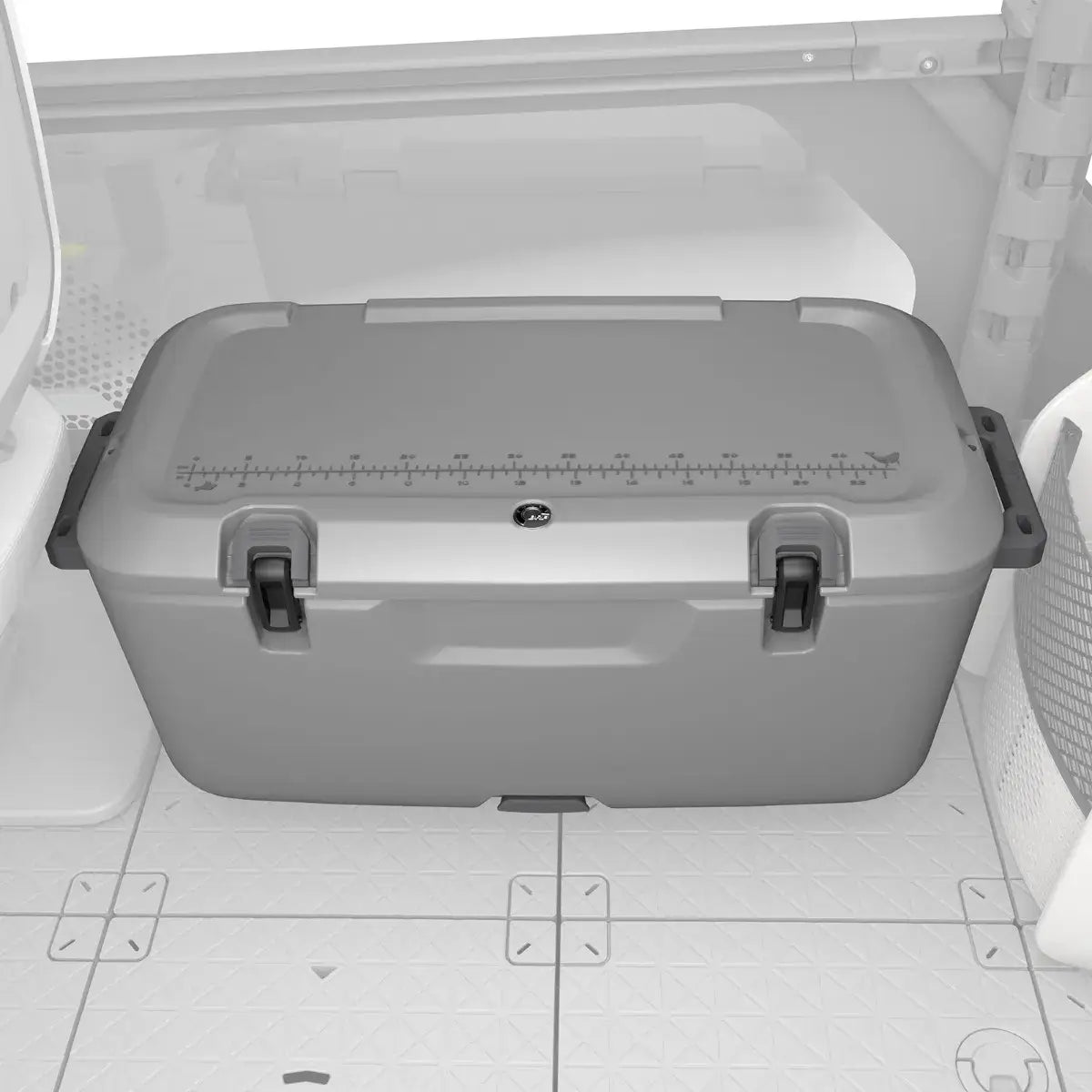 Gray Sea-Doo cooler designed for pontoon use, featuring snap-and-go installation and durable construction.