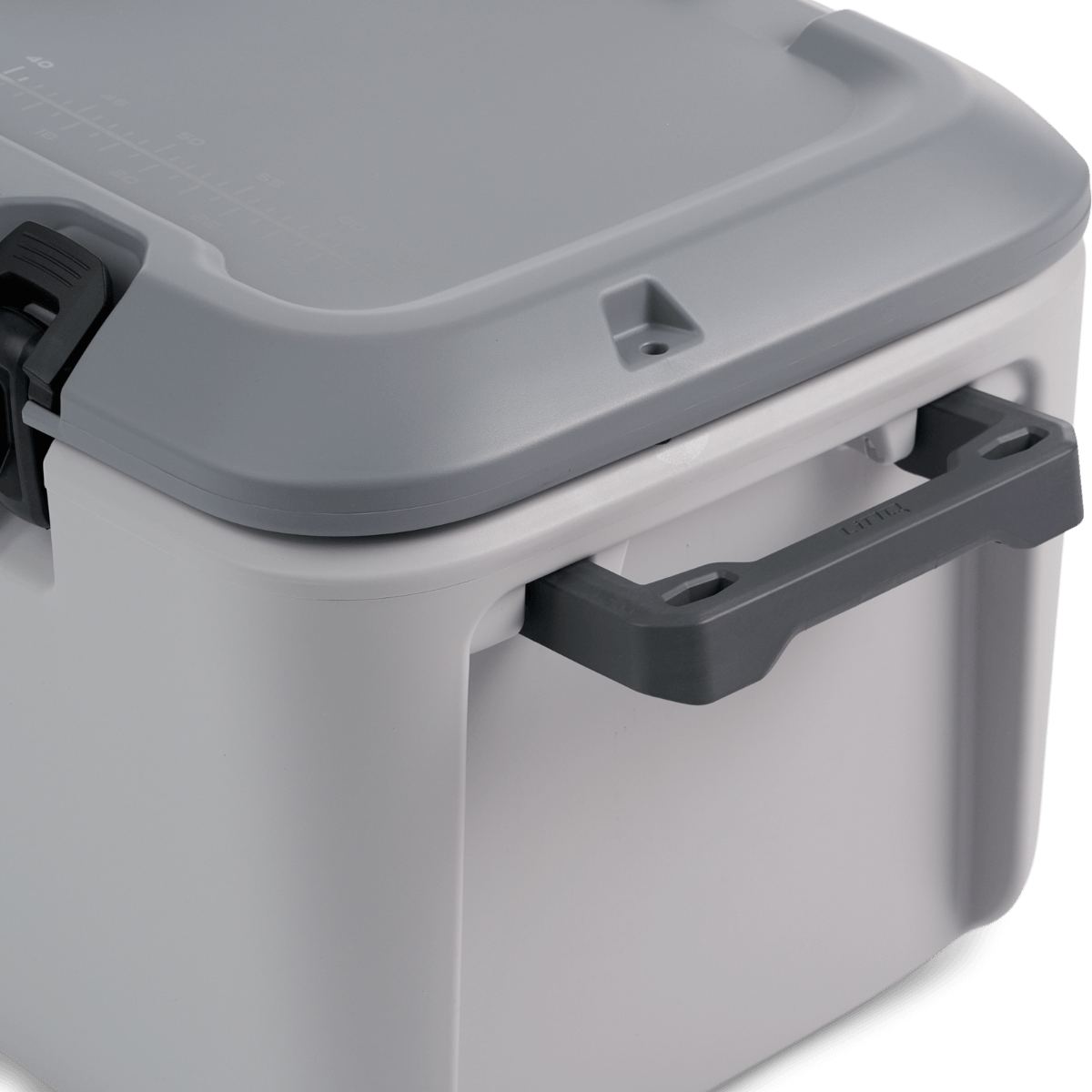 Sea-Doo Quick-Attach 18 US Gal cooler close-up showing lid latch and side handle for Switch Pontoon