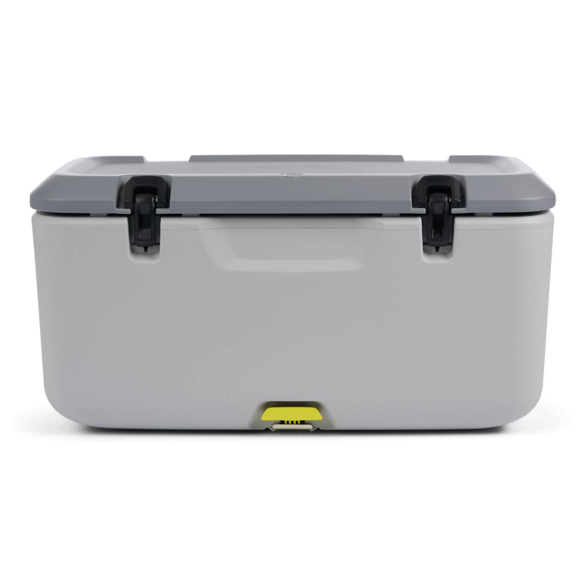 Sea-Doo Quick-Attach 18 US Gal cooler gray with black latches for Switch pontoon, front view