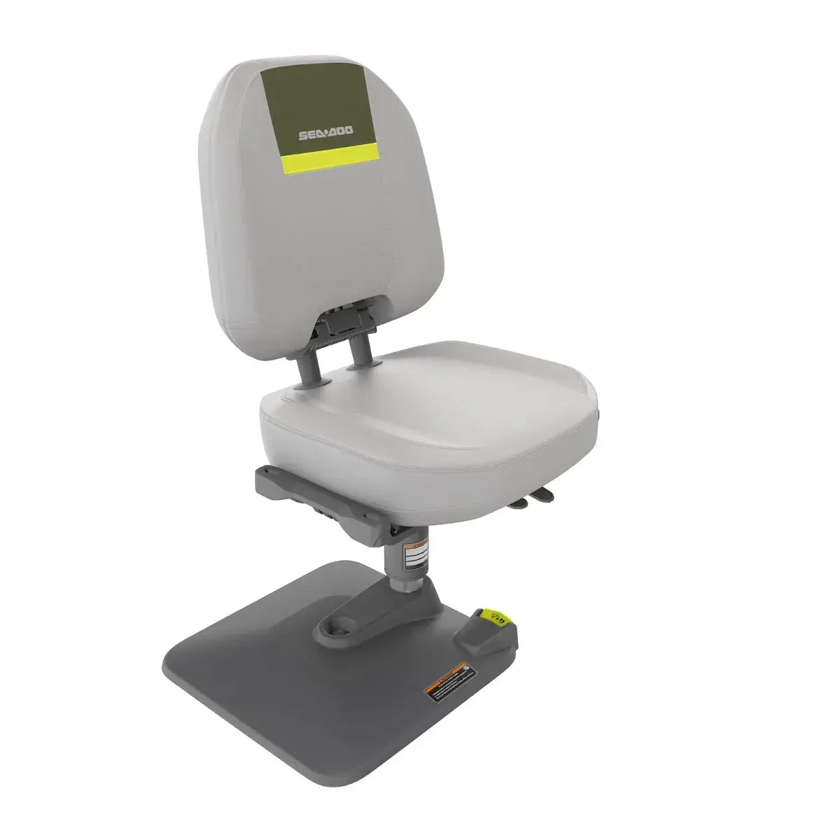 Quick-Attach Fishing Pedestal Seat for Sea-Doo Switch pontoon, featuring ergonomic design and 360-degree rotation.