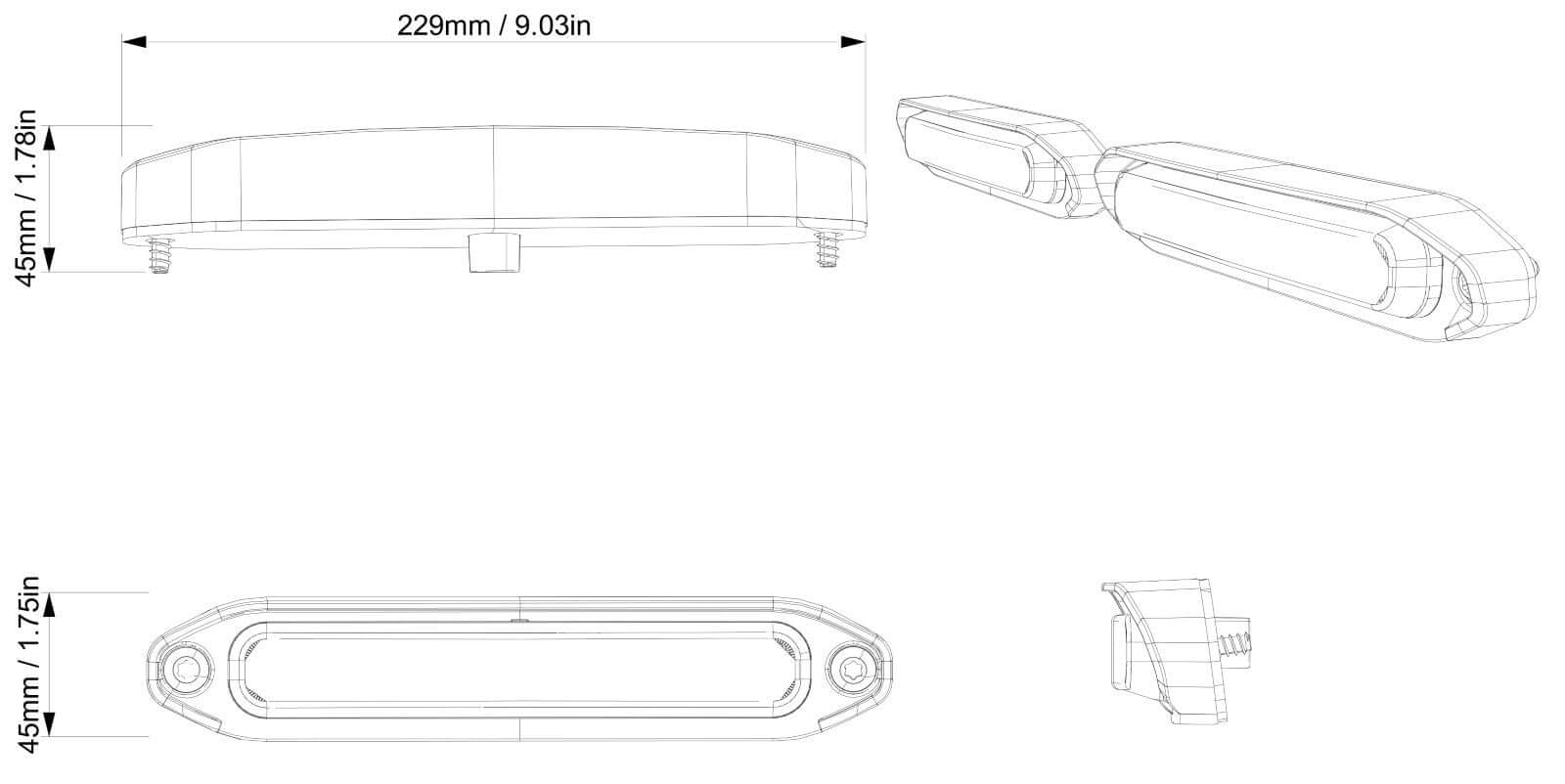 Sea-Doo rear underwater lights for Switch Pontoon technical diagram with dimensions