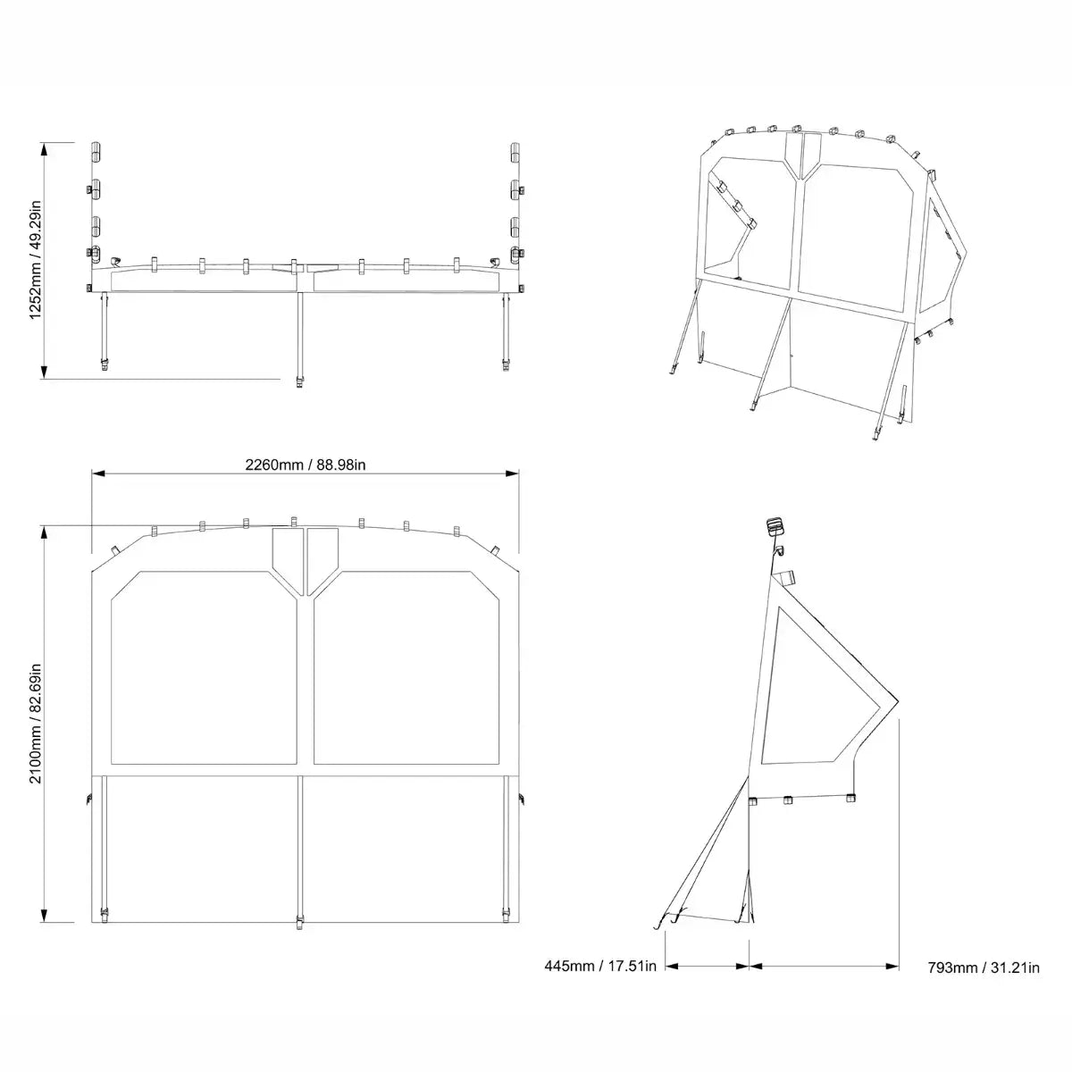 Sea-Doo Front Dodger for 18 ft Switch Pontoon - Wind Protection Canvas Shield, 295101354