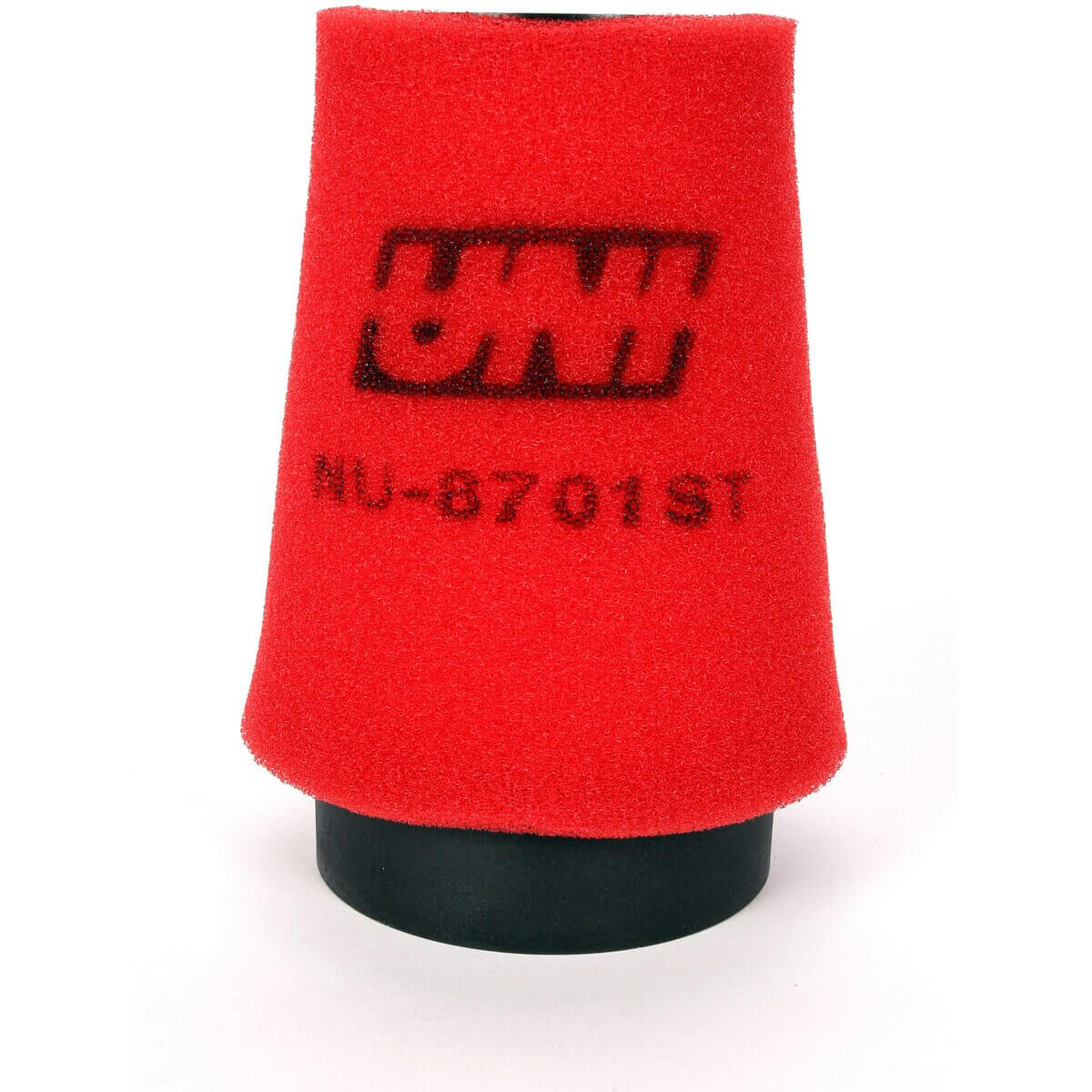 Red air filter with black text on a white background