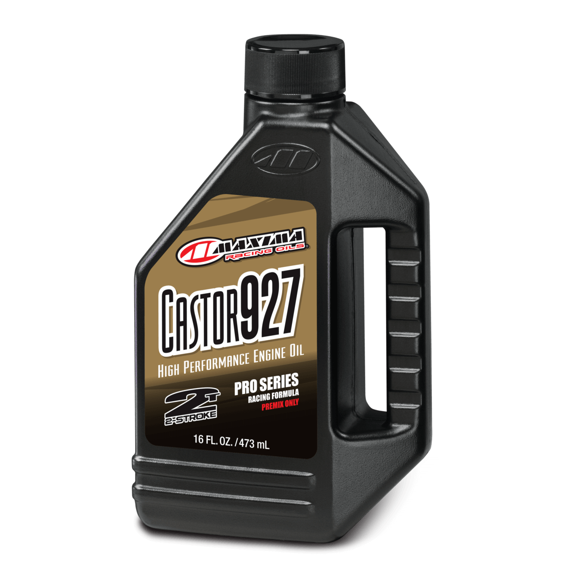 Maxima Castor927 high performance engine oil bottle on a black background