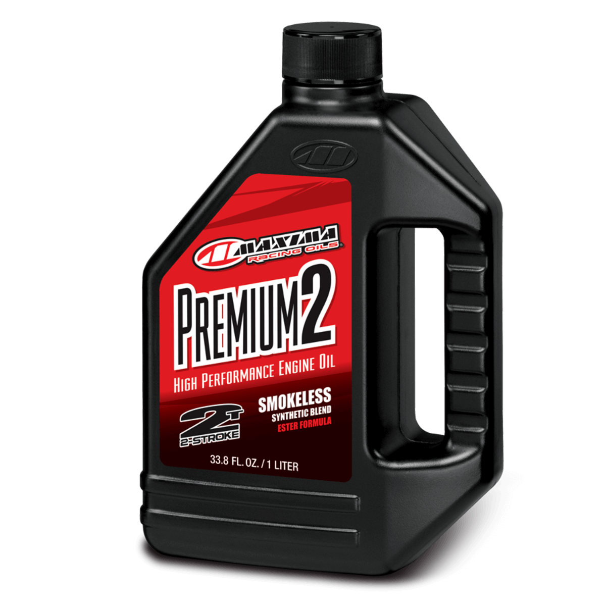 Maxima Premium 2 engine oil bottle on a black background
