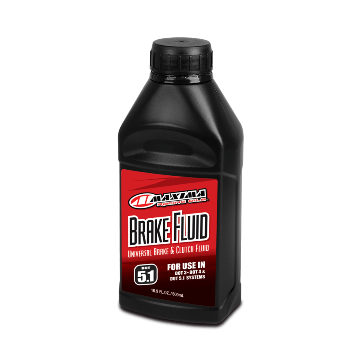 Maxima Brake Fluid bottle with red label on a white background