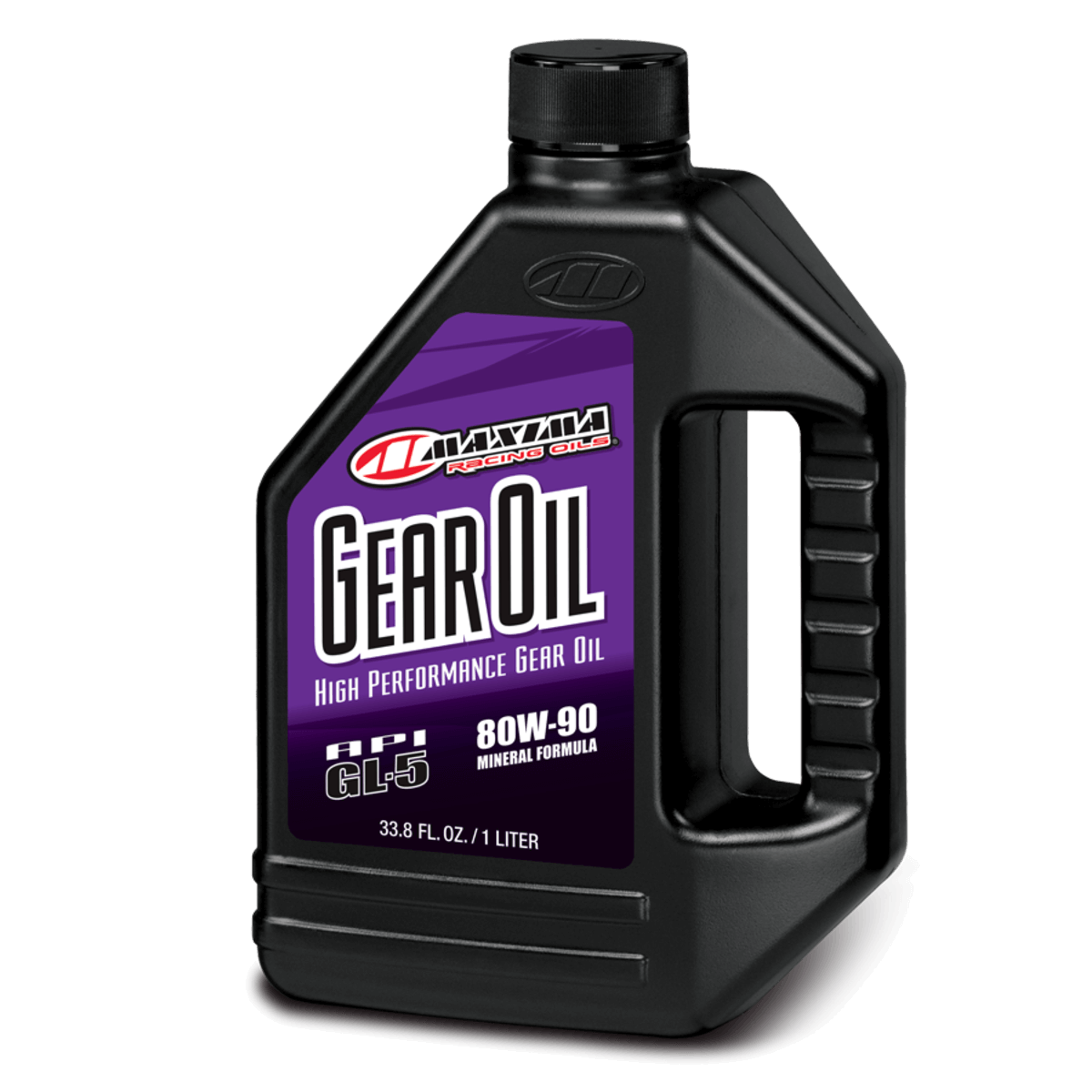 Maxima Gear Oil bottle with purple label on a white background