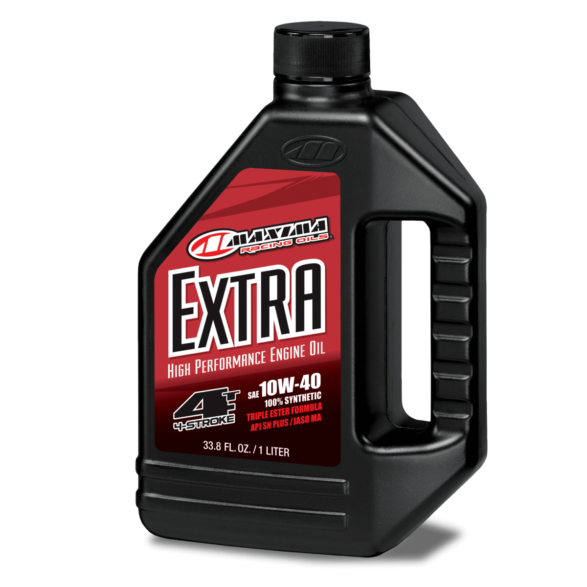 Maxima Extra high performance engine oil bottle on a white background