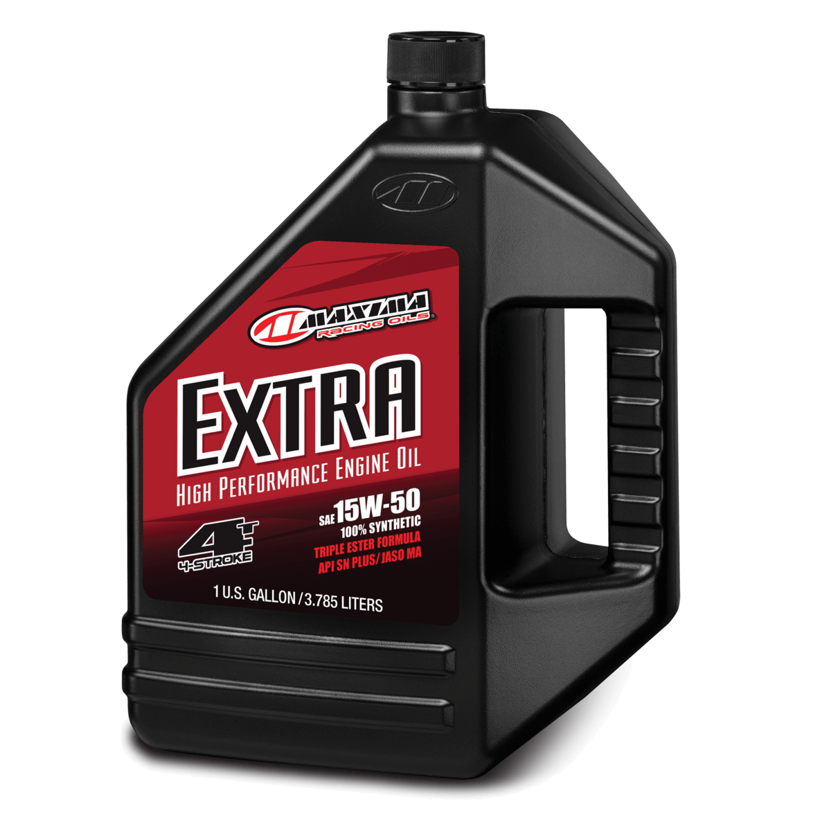 Maxima Extra high performance engine oil bottle on a white background