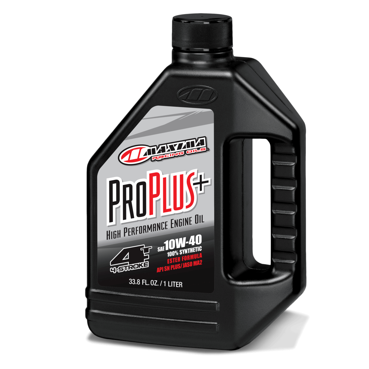 Maxima ProPlus+ engine oil bottle on a black background