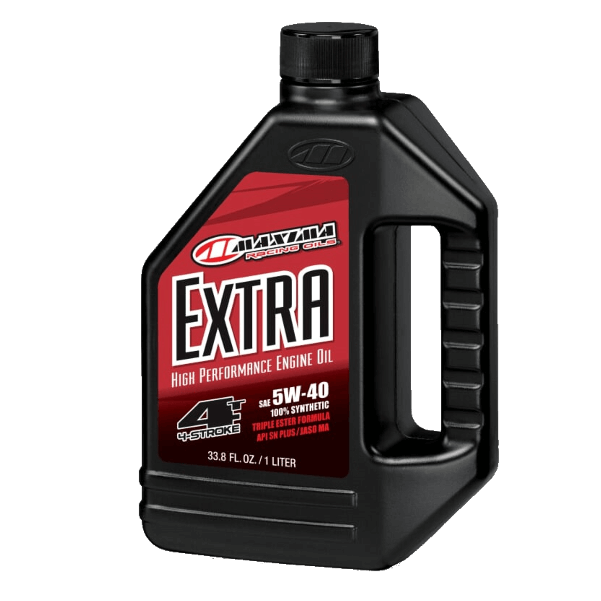 Maxima Extra high performance engine oil bottle on a white background