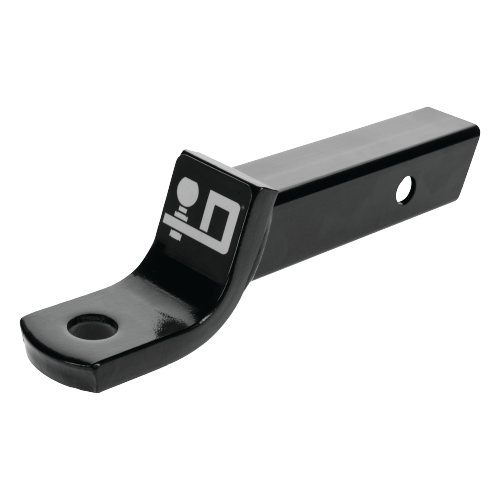 Black metal towing hitch on a white background