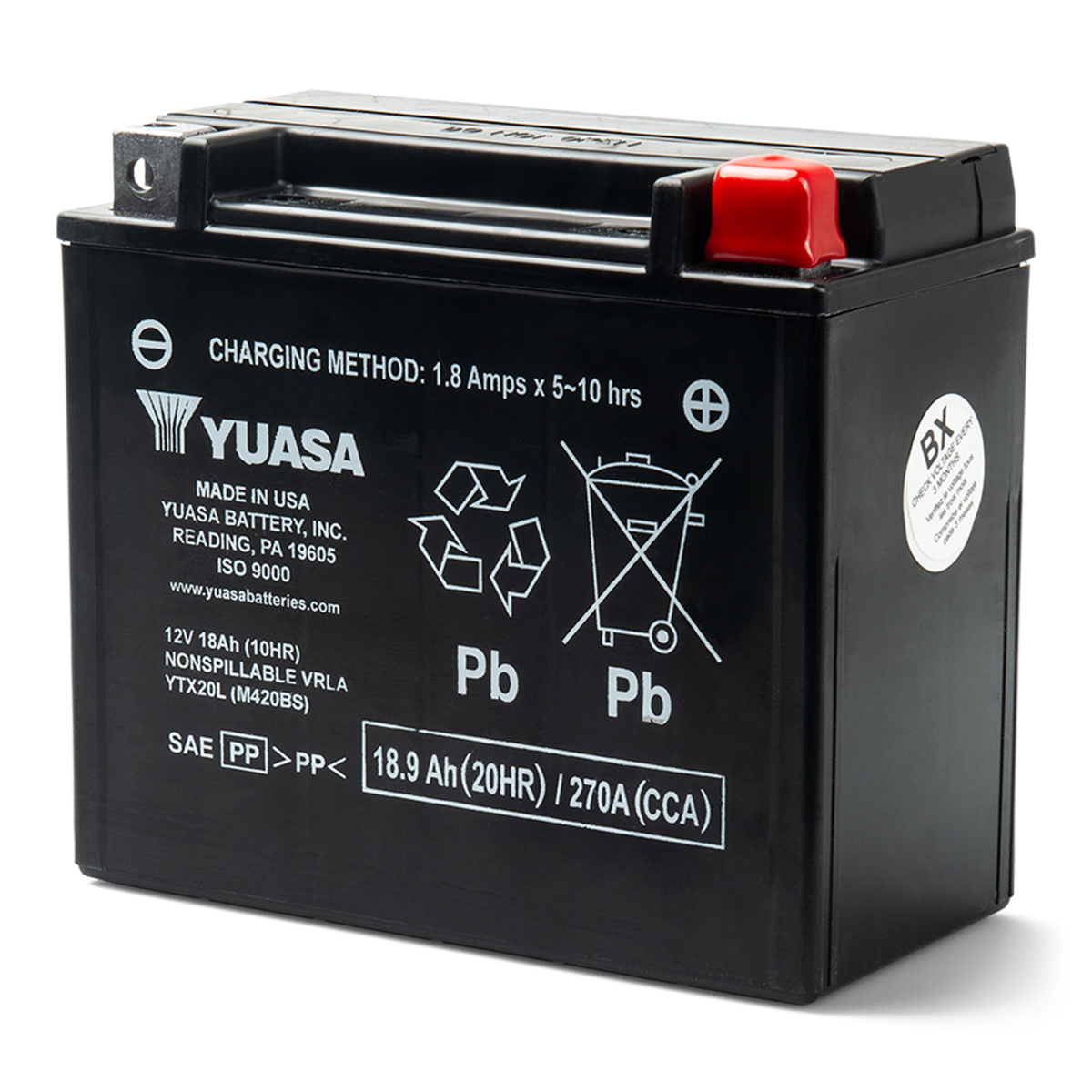 Ski-Doo Yuasa Battery 18 Amps Wet (YTX20L-BS), front, 410301203