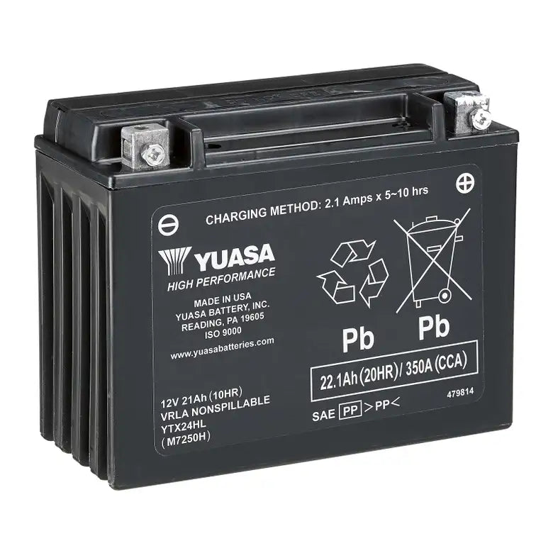 Yuasa 21 Amps wet battery YTX24HL-BS, maintenance-free, ideal for Sea-Doo and BRP vehicles.