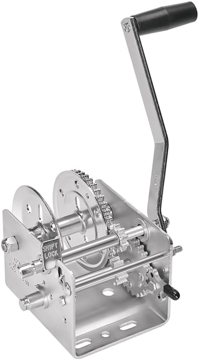 Fulton Two Speed 2,000 LBS Marine Trailer Winch No Strap, 10 Inch Handle, Silver, 142400