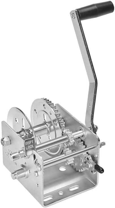 Fulton Two Speed 2,000 LBS Marine Trailer Winch No Strap, 10 Inch Handle, Silver, 142400