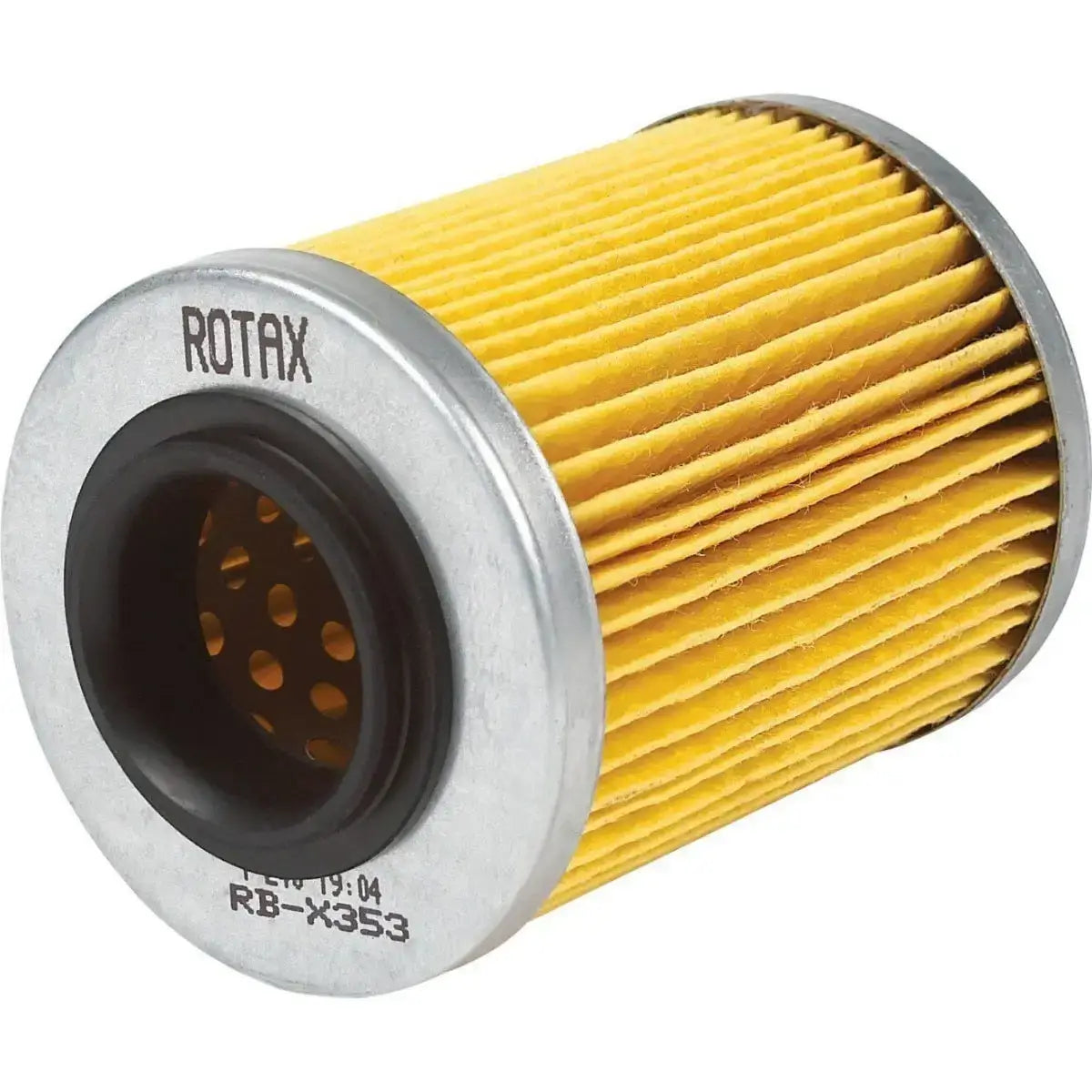 Yellow rotax oil filter on white background