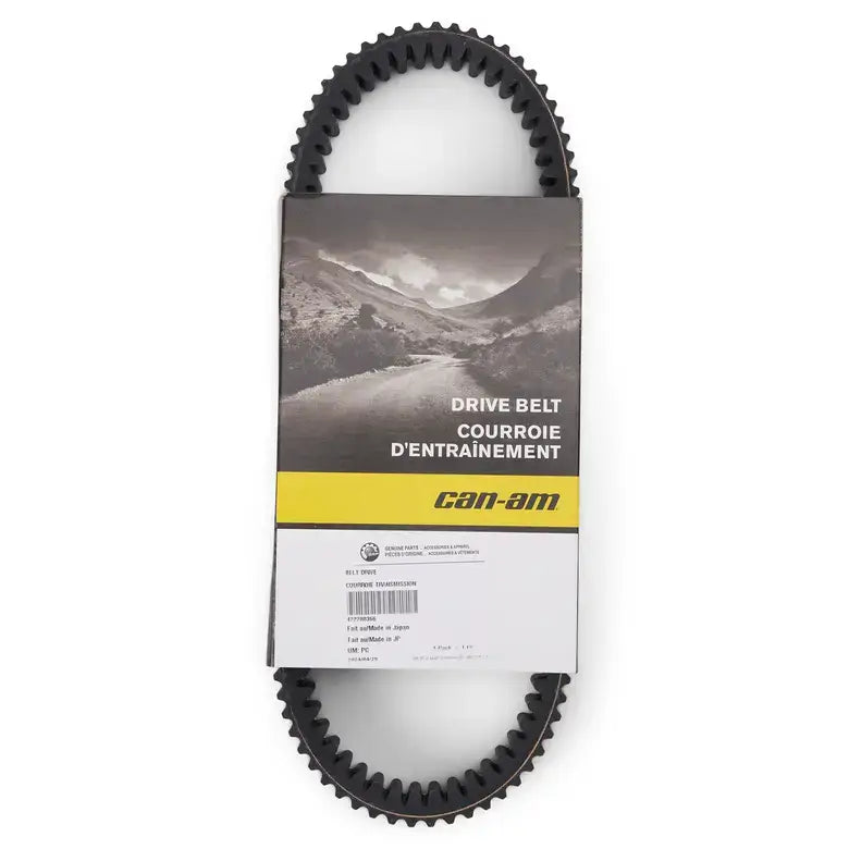 Drive belt packaging with 'Can-Am' branding on a white background