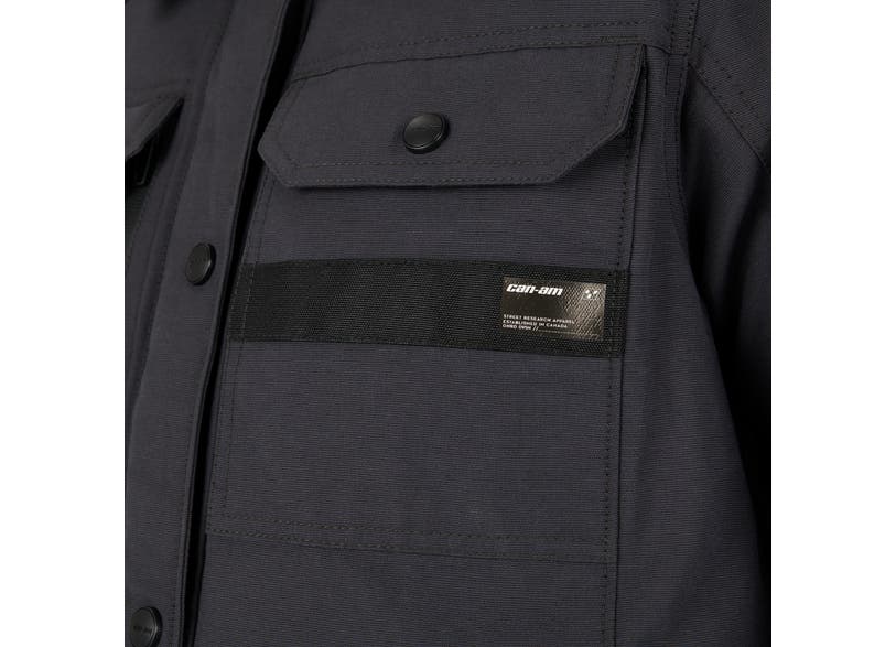 Can-Am Lipa Customizable Jacket close-up gray chest pocket with Can-Am Street Research Apparel logo patch