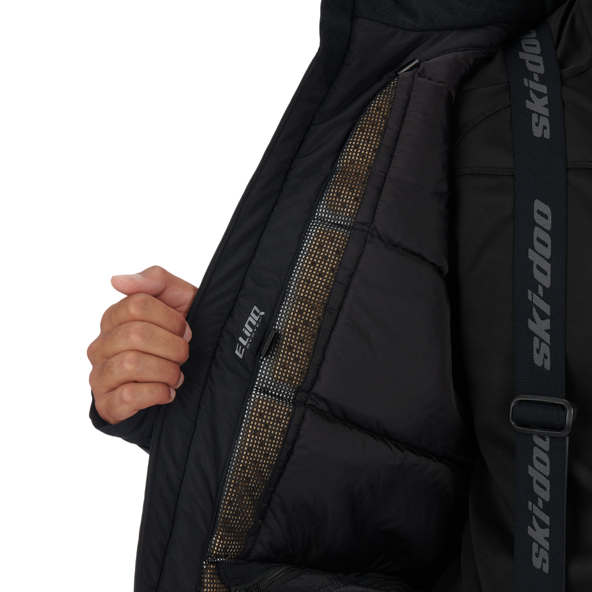 Ski-Doo Men's Vasa+ Jacket in Black, ExoFloat interior detail