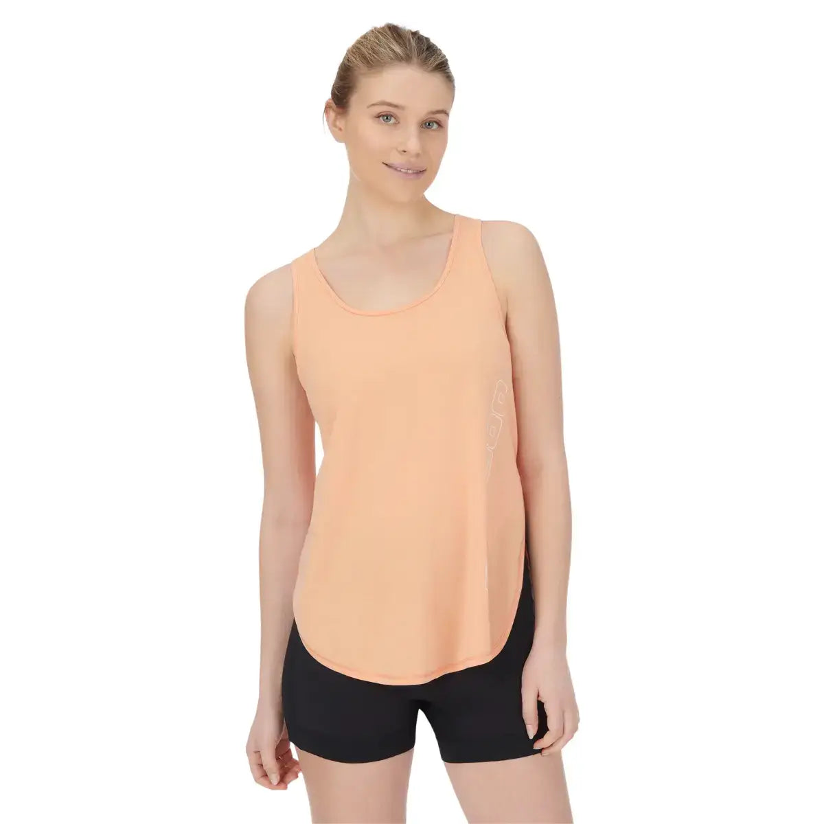Sea-Doo women's racerback tank top in peach color, designed for performance and active lifestyle.