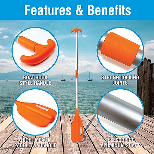 Seachoice Emergency Multi-Purpose Telescoping Boat Hook and Paddle, Orange, 26-72 In, 50-71080