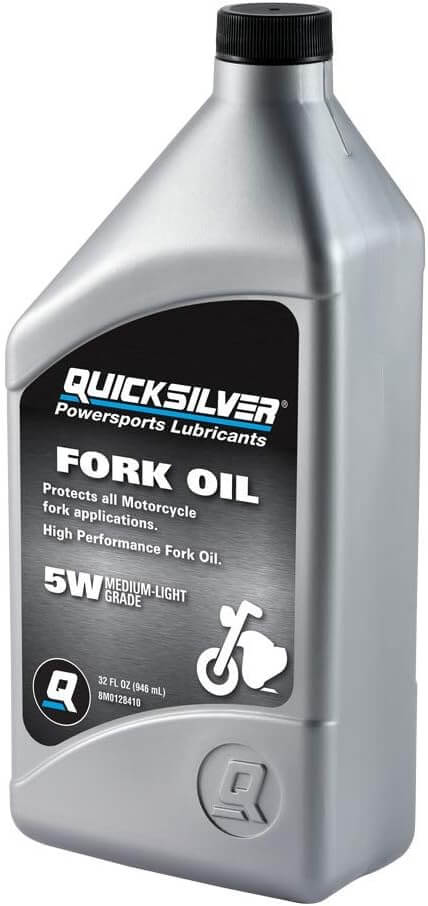 Quicksilver 8M0128410 Motorcycle Fork Oil, 1 Quart bottle for high-performance motorcycle fork applications.