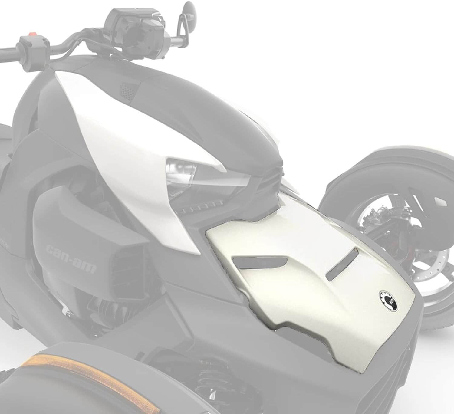 Motorcycle windshield with BRP logo on a white background