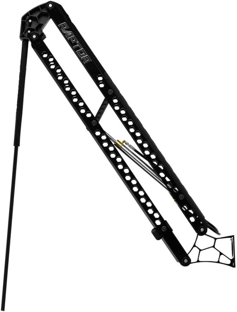Minn Kota 1810600 Raptor Shallow Water Anchor, 8', Black showcasing its durable design and hydraulic anchoring technology.