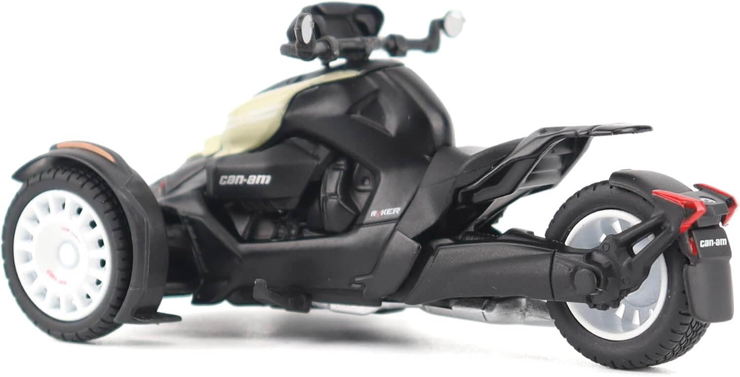 Can-Am three-wheeled model motorcycle on a white background