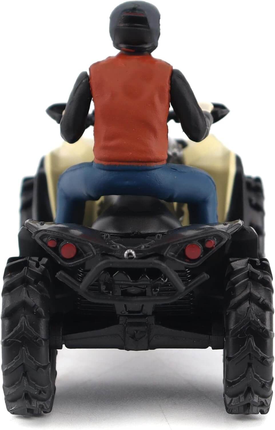 Model of a person riding an ATV on a white background