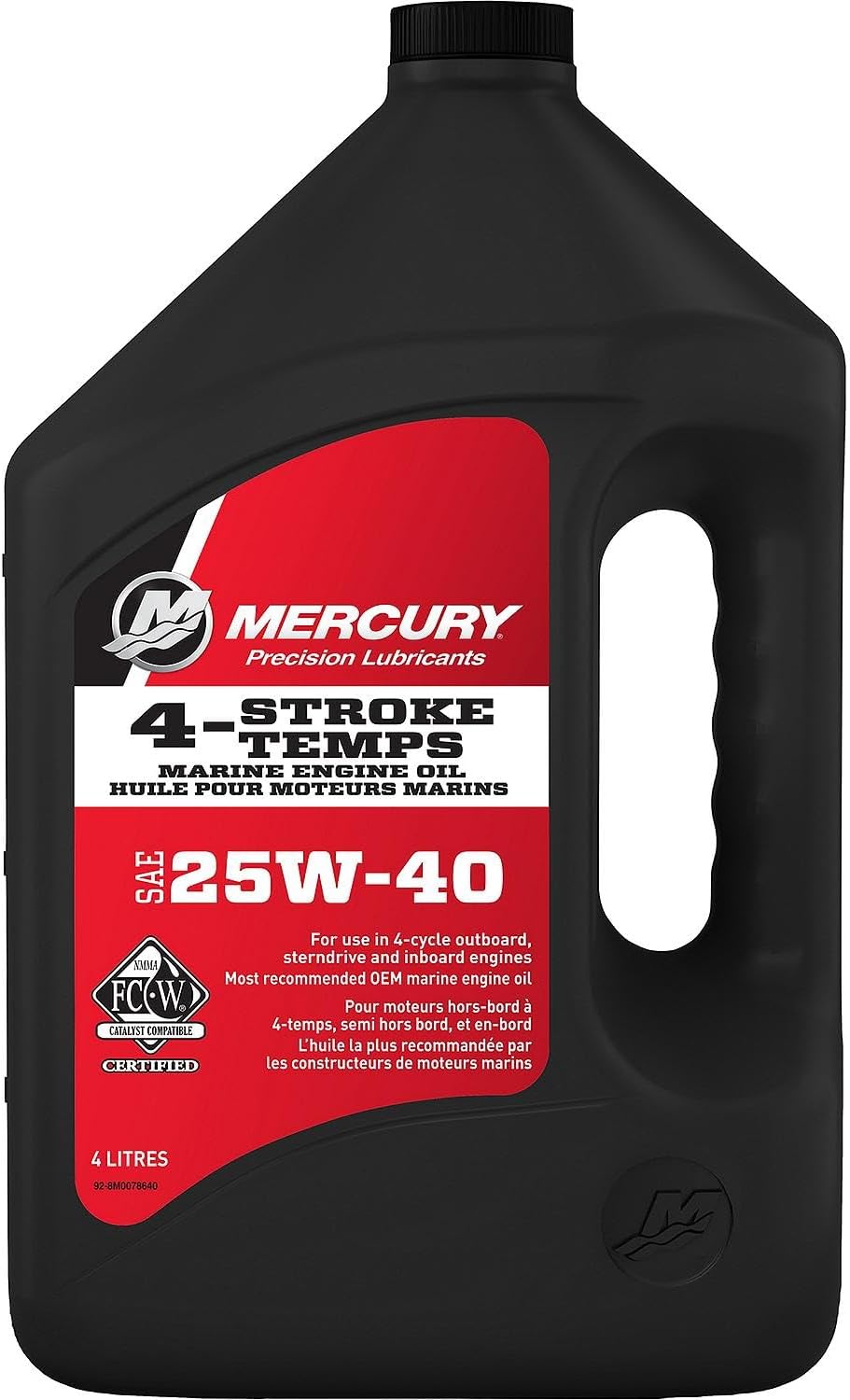 Mercury Precision Lubricants 4-Stroke SAE 25W-40 marine engine oil 4-liter jug