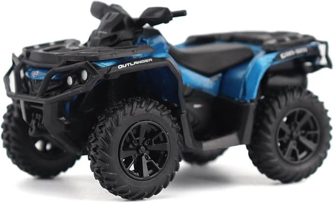 Blue and black ATV on a white background