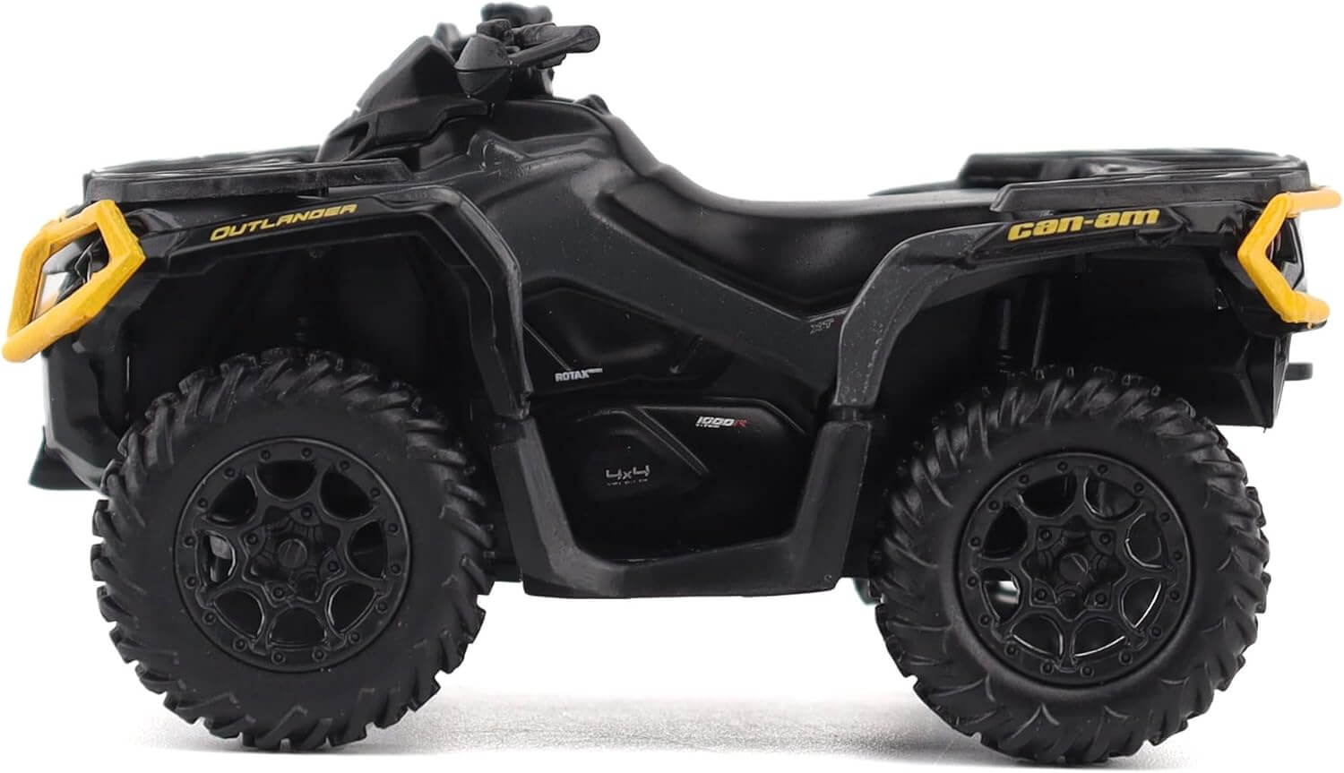 Black Can-Am Outlander ATV with yellow accents on a white background