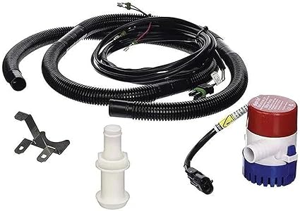 Sea-Doo Bilge Pump Kit Spark 295100497 components including pump, hose, mounting bracket, and bilge fitting.