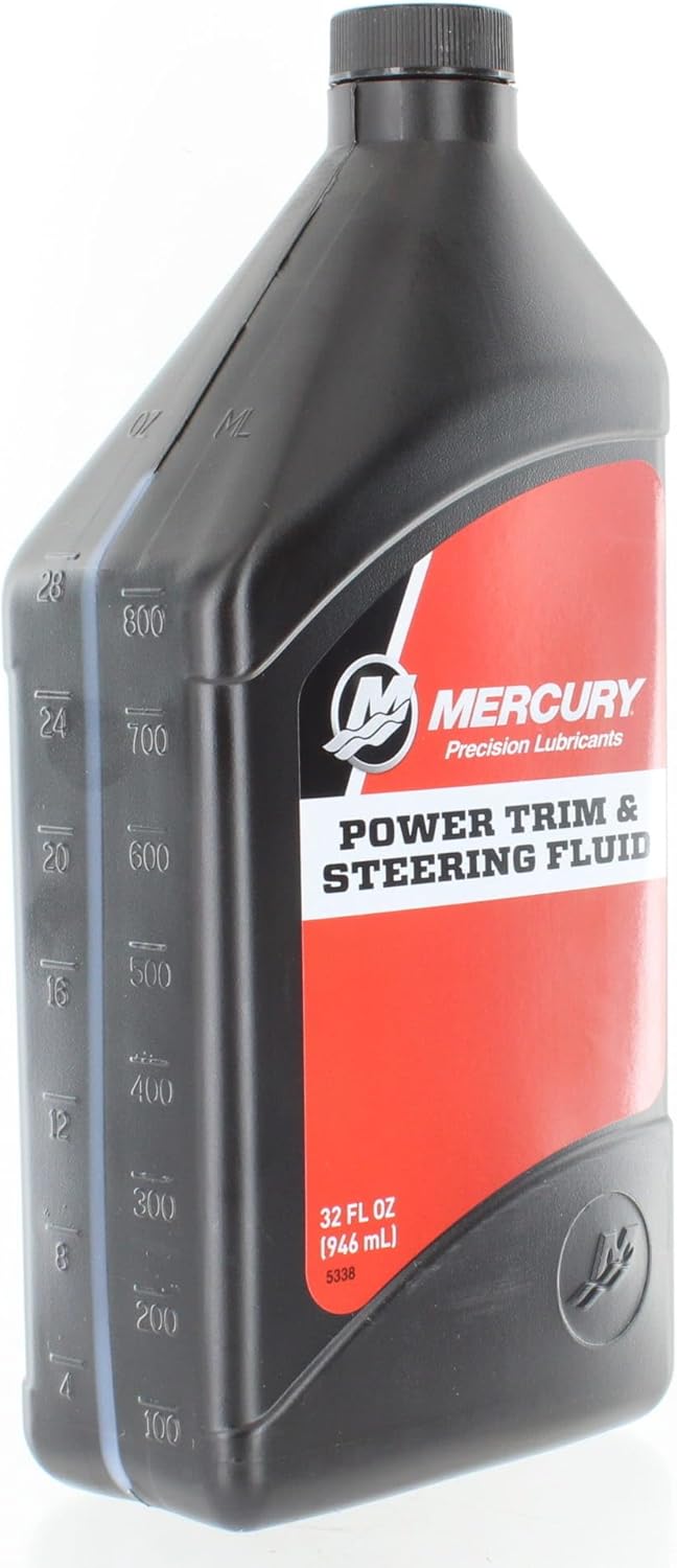 Mercury Power Trim & Steering Fluid bottle on a white background